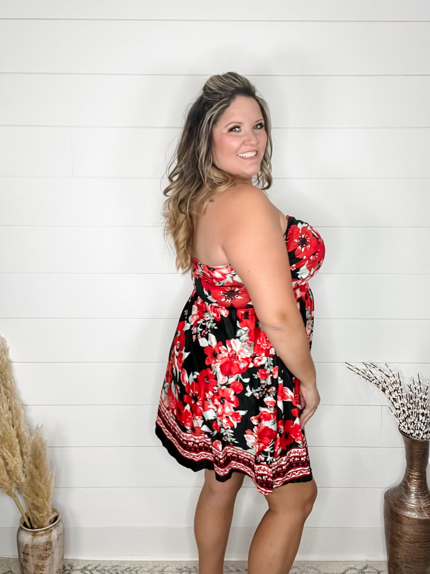 "Stunner" Floral Strapless Dress