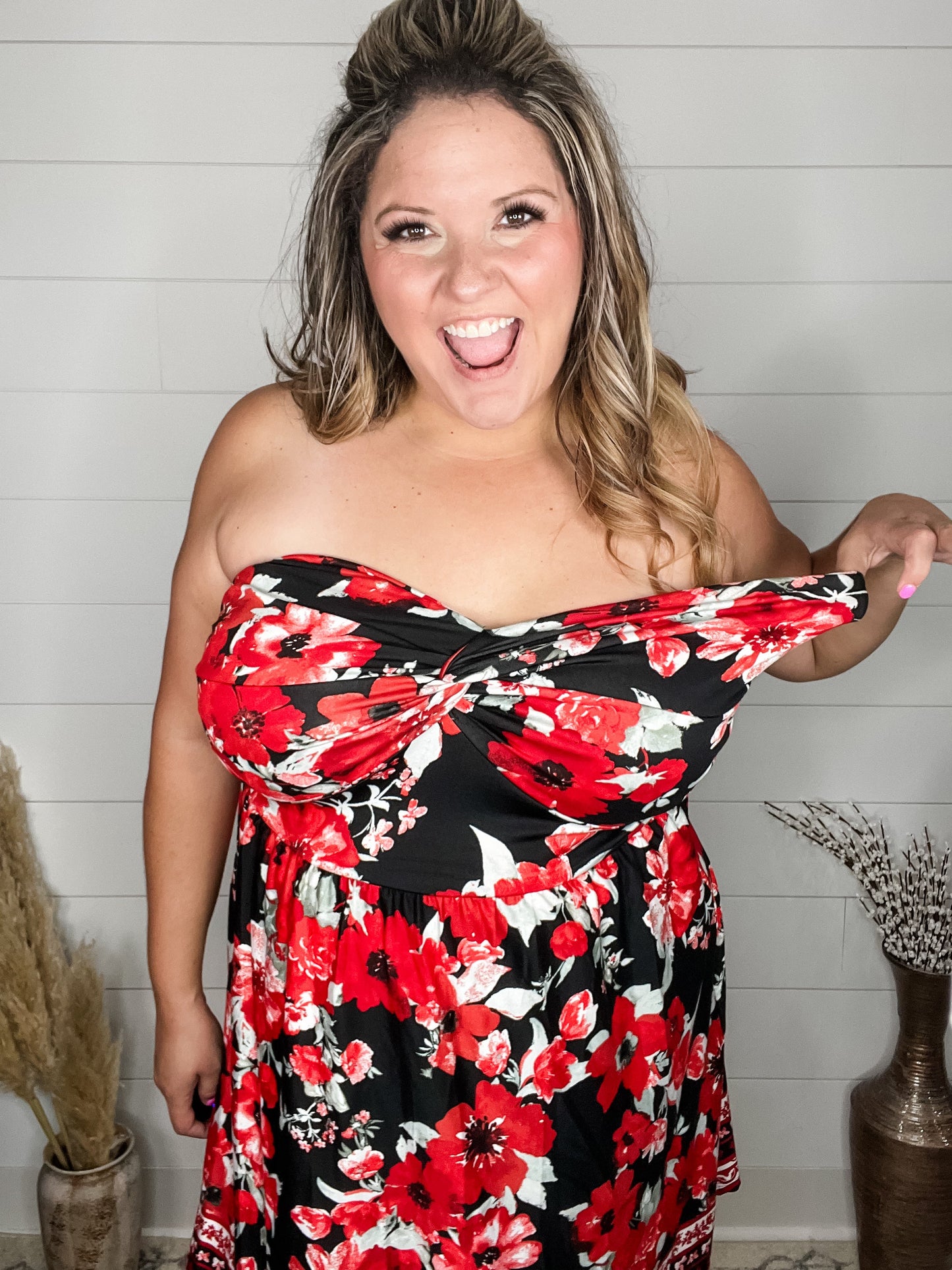 "Stunner" Floral Strapless Dress