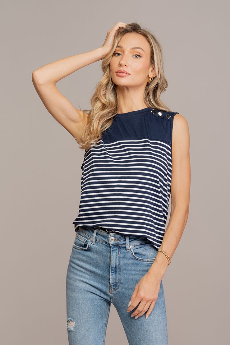"Whitley" Striped Tank with Button Detail