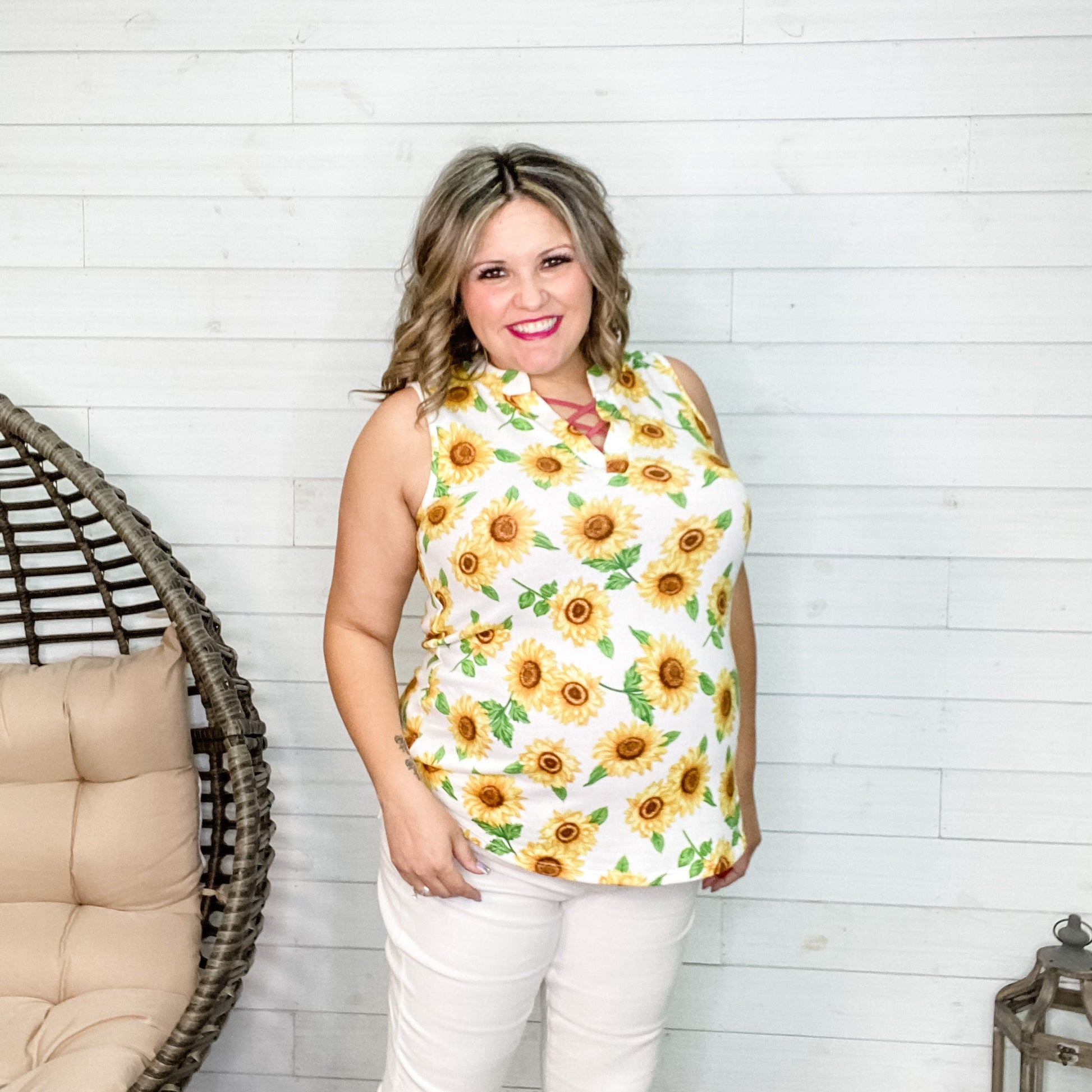 "Sunny" Split Neck Tank Top