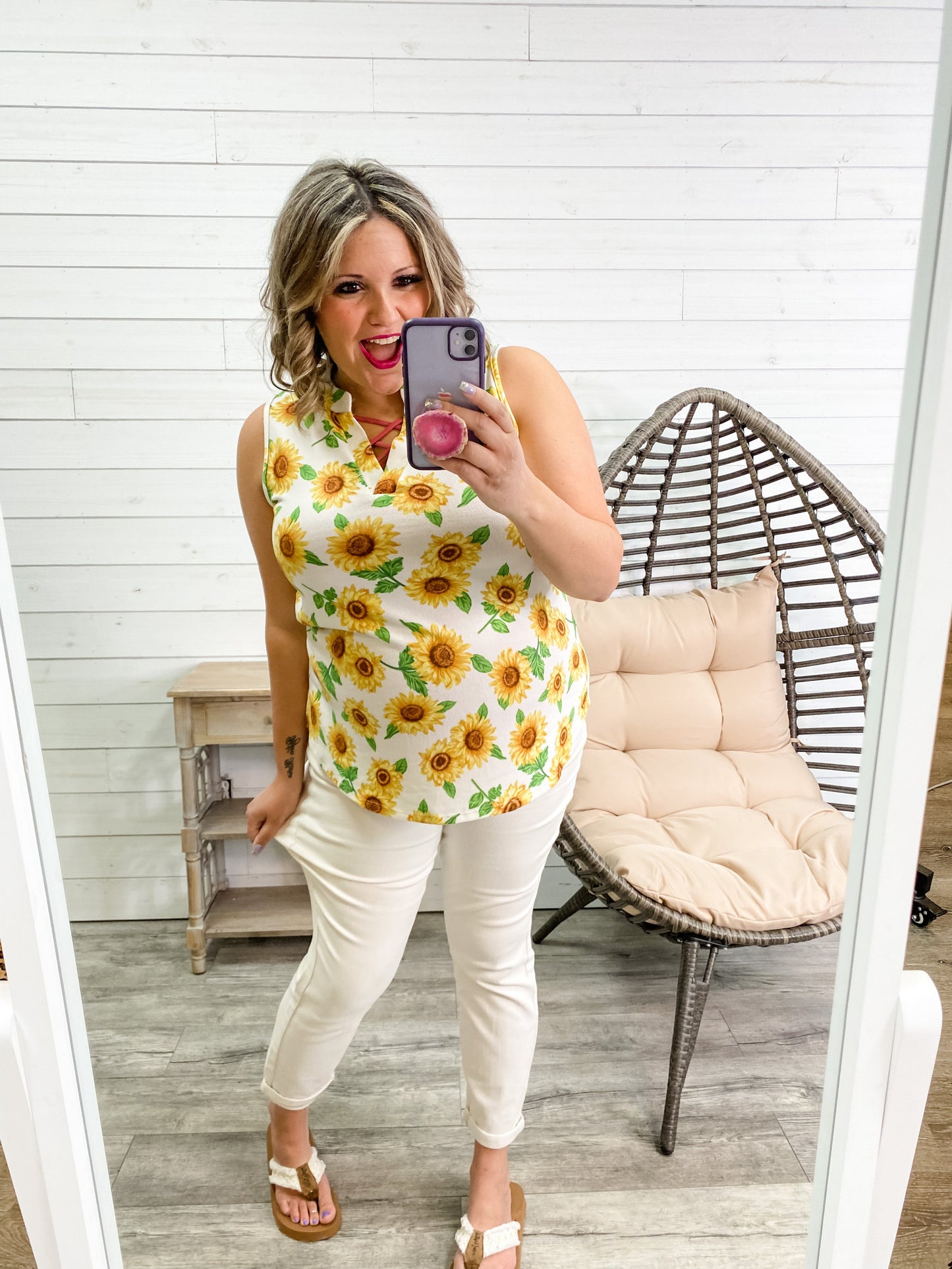 "Sunny" Split Neck Tank Top