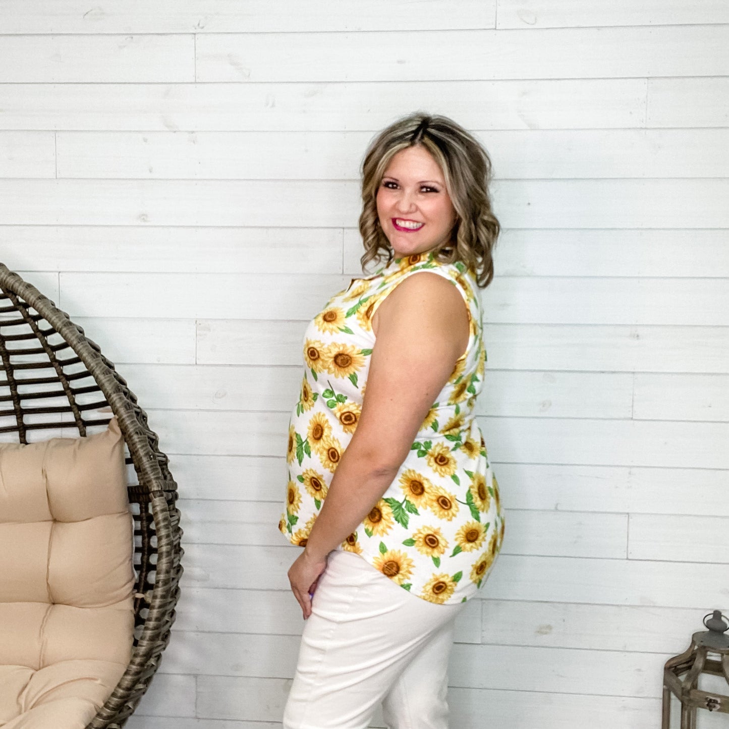 "Sunny" Split Neck Tank Top