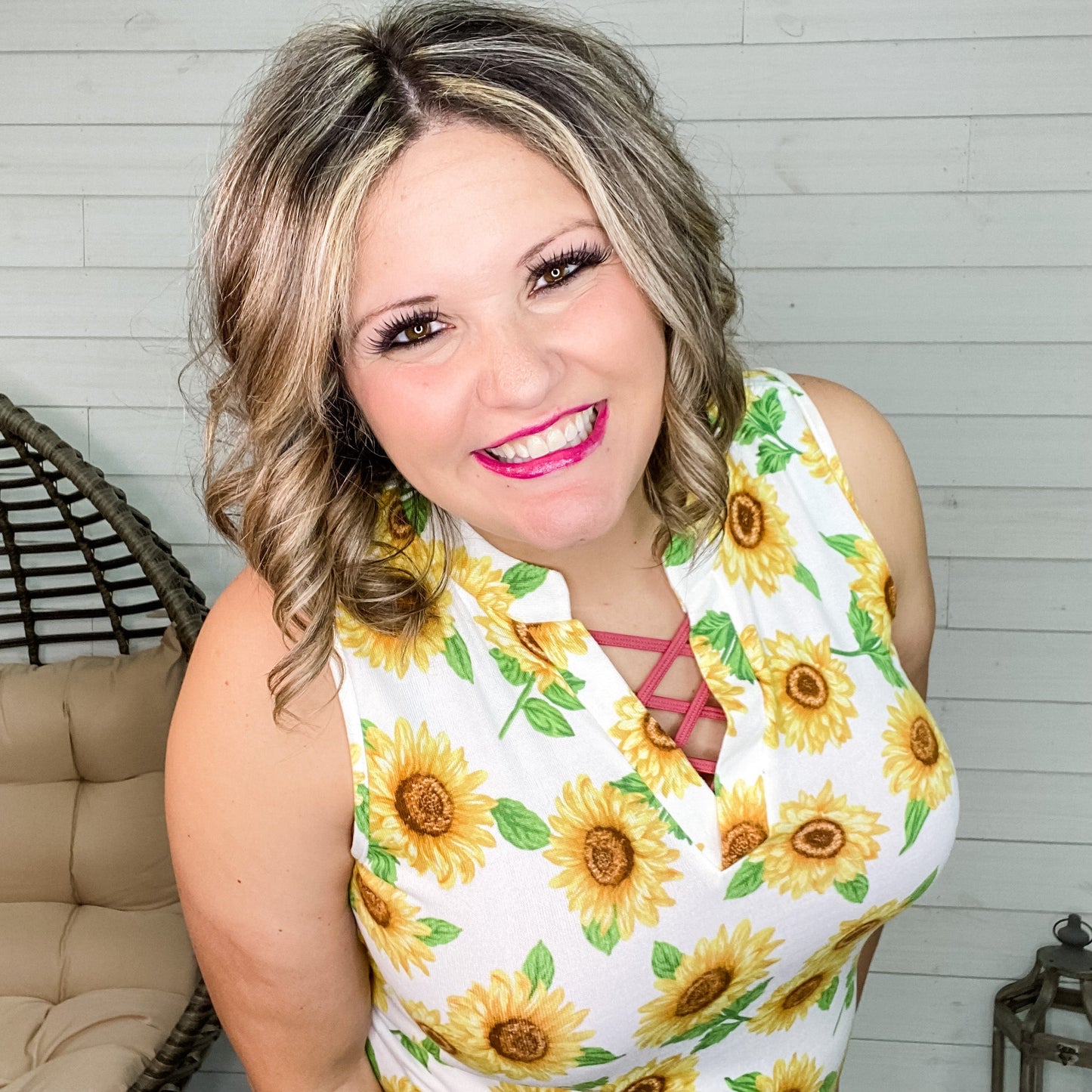 "Sunny" Split Neck Tank Top