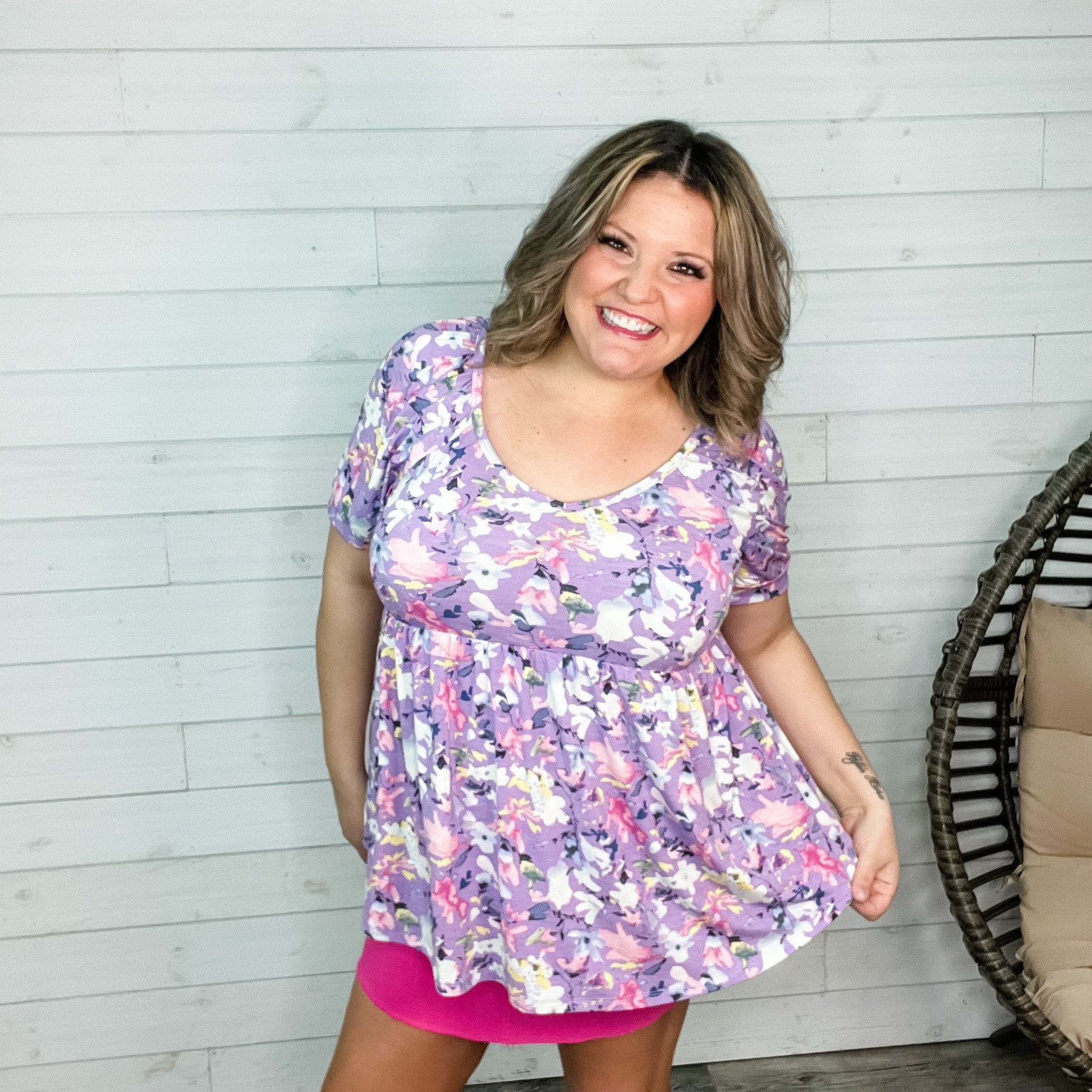 "Sure Why Not" Floral Bubble Sleeve Babydoll