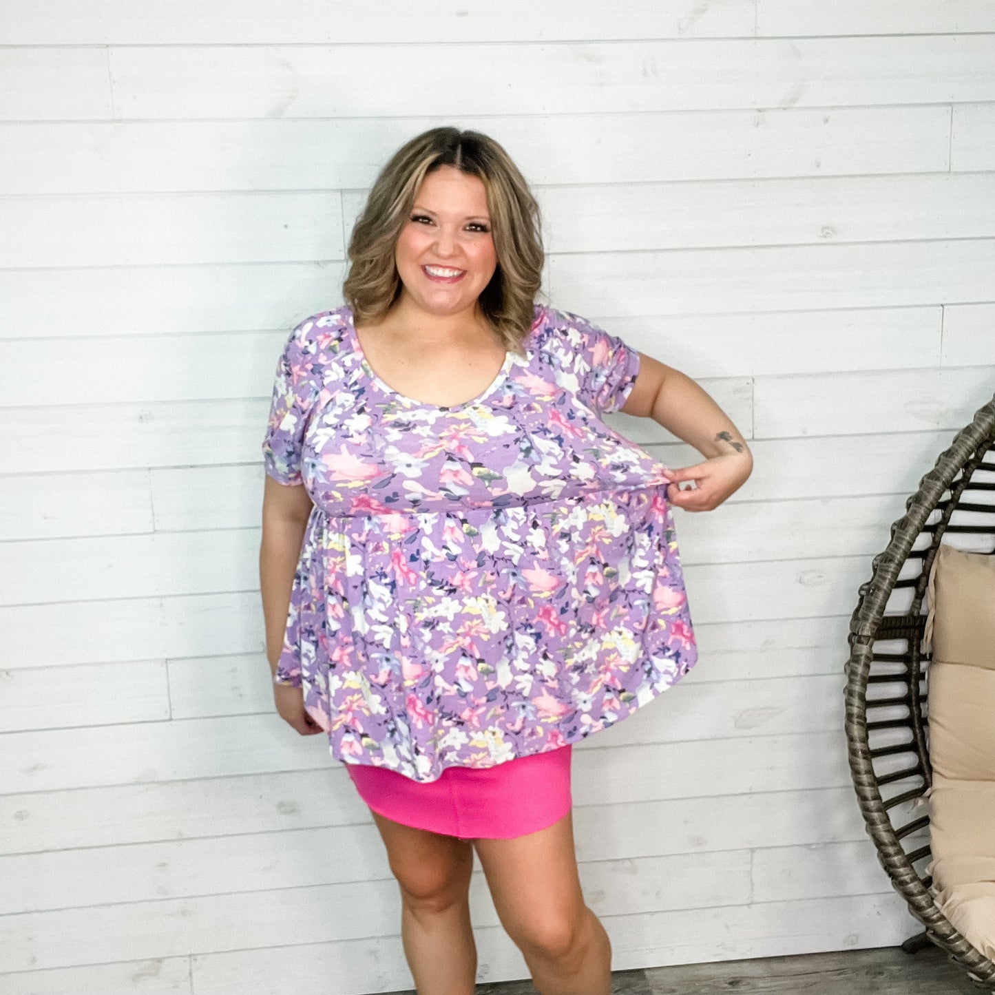 "Sure Why Not" Floral Bubble Sleeve Babydoll