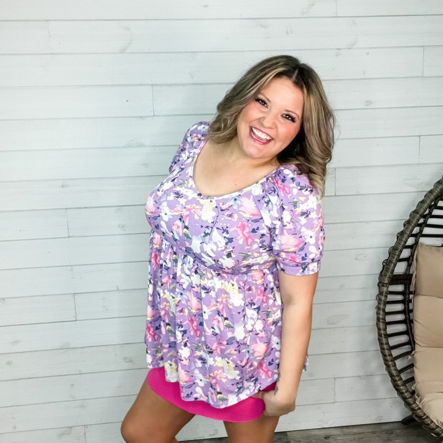 "Sure Why Not" Floral Bubble Sleeve Babydoll