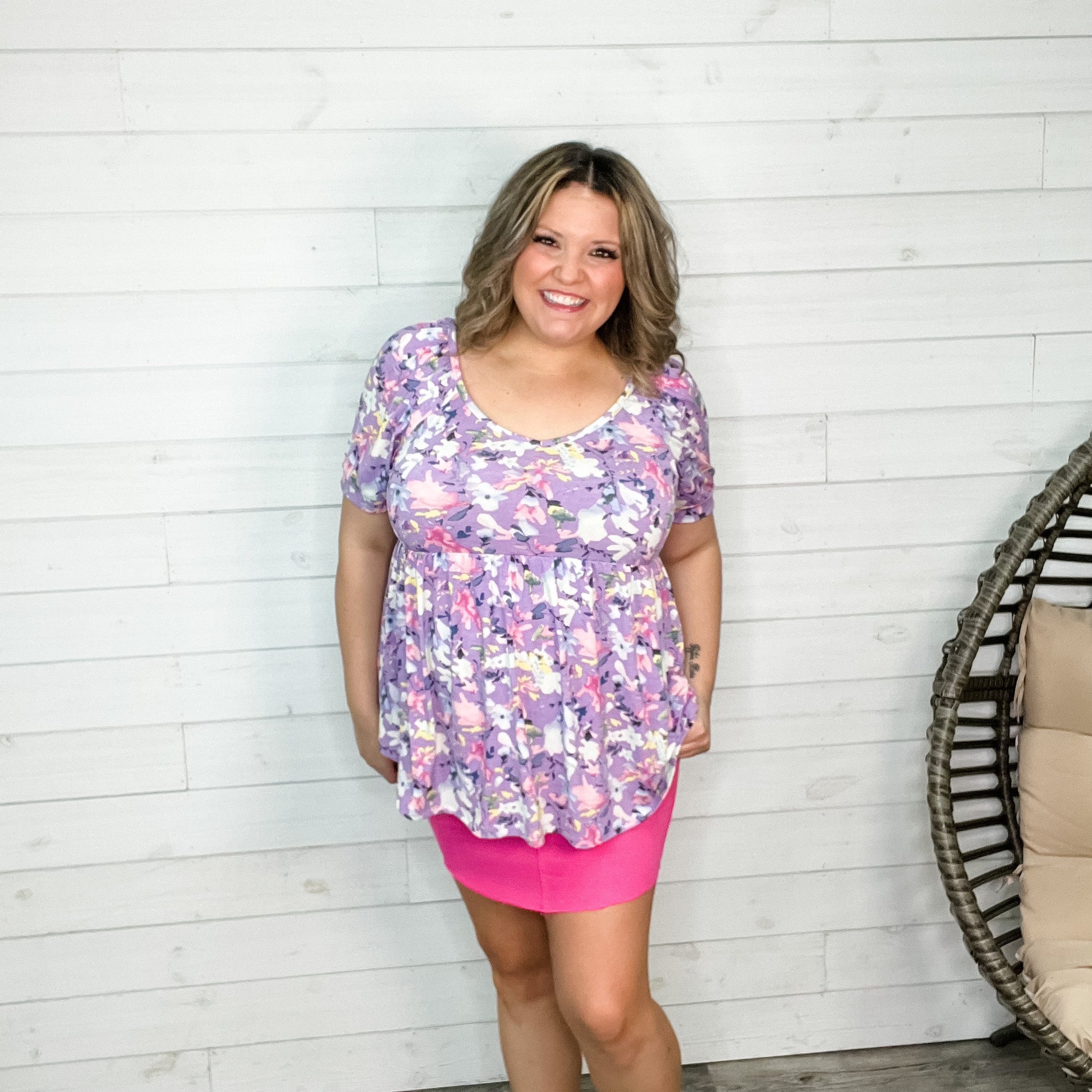 "Sure Why Not" Floral Bubble Sleeve Babydoll