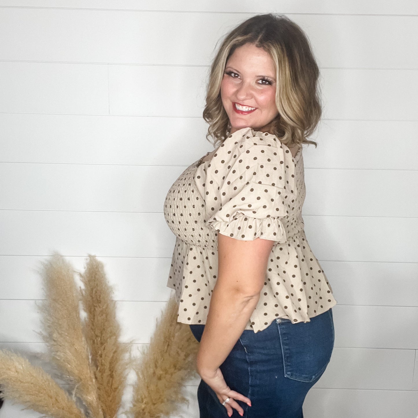 "Sweetie" Polka Dot Smocked Peplum Crop Top
