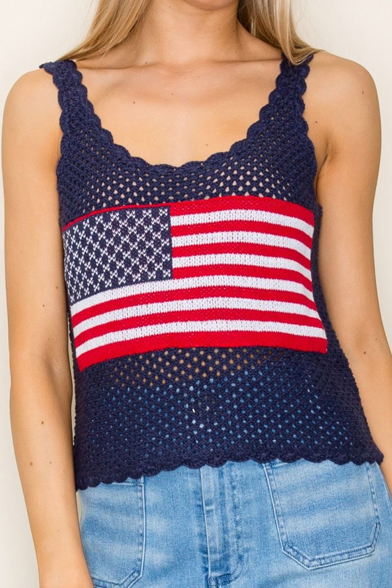 "Banner" Cropped Crochet Flag Tank (Navy)