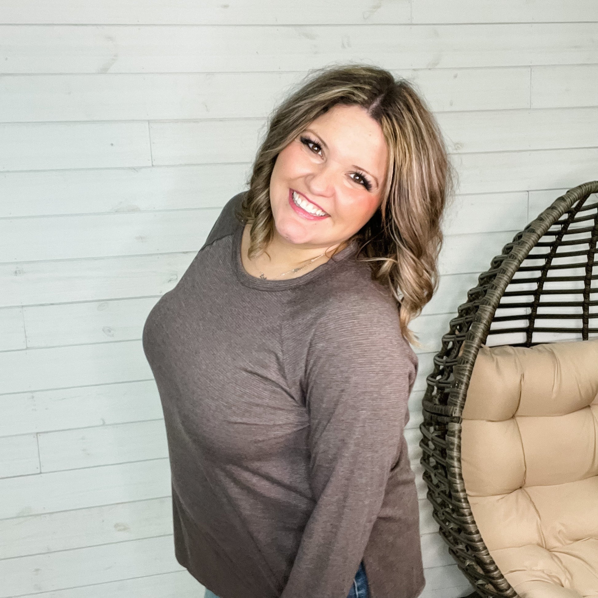 "Take a Look" Long Sleeve Round Neck with Back Pleat Detail