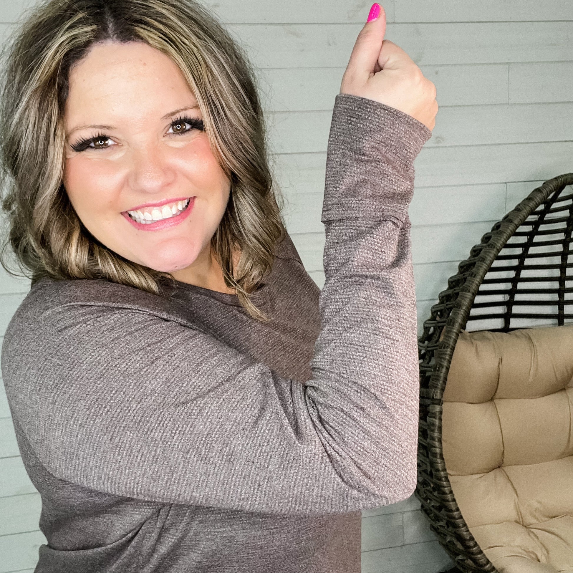 "Take a Look" Long Sleeve Round Neck with Back Pleat Detail