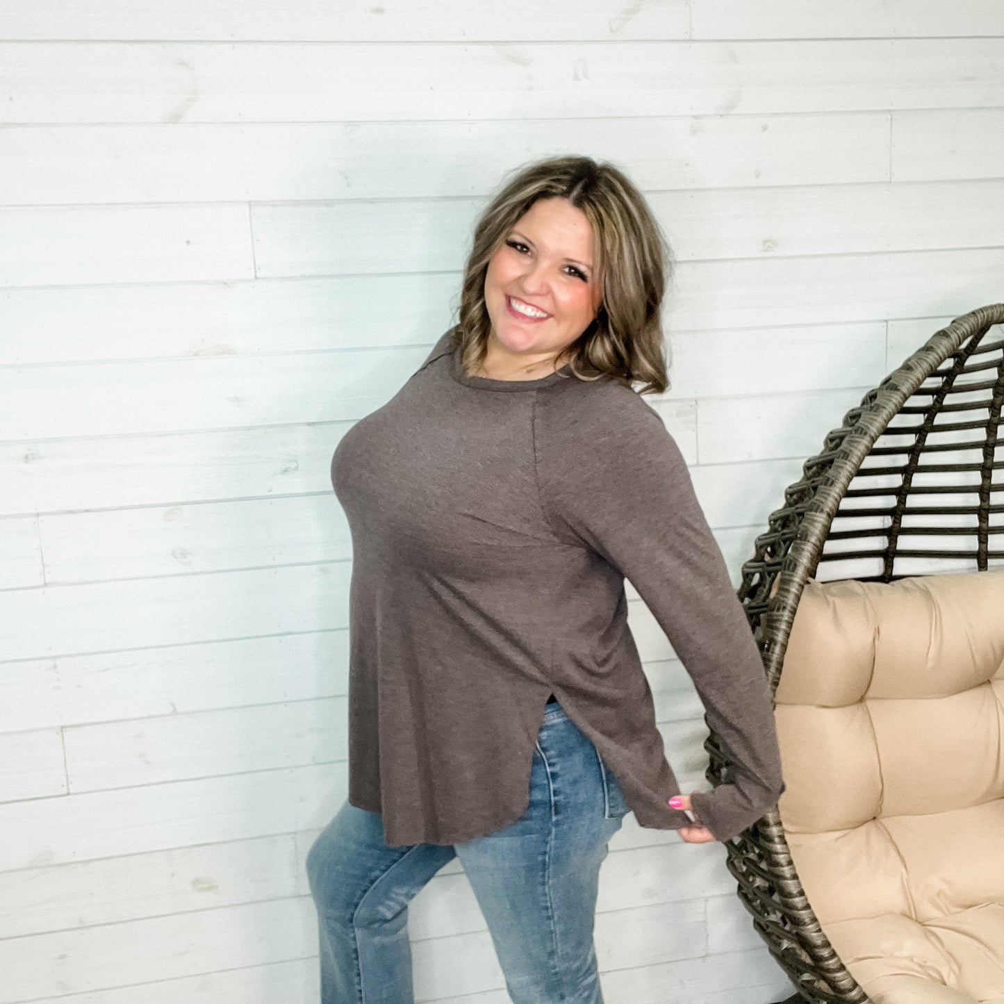 "Take a Look" Long Sleeve Round Neck with Back Pleat Detail