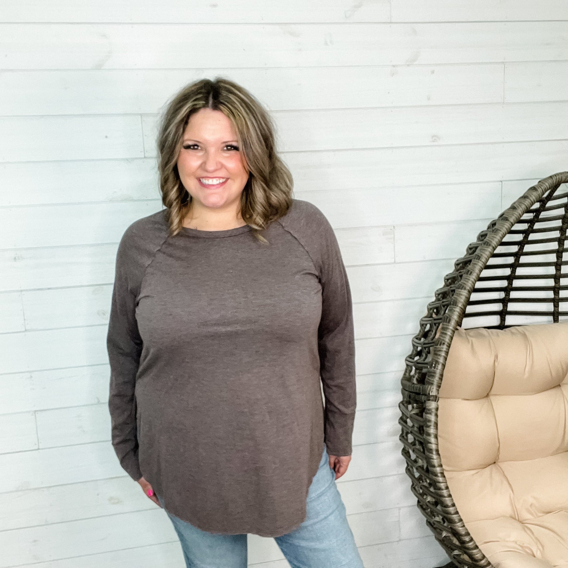 "Take a Look" Long Sleeve Round Neck with Back Pleat Detail