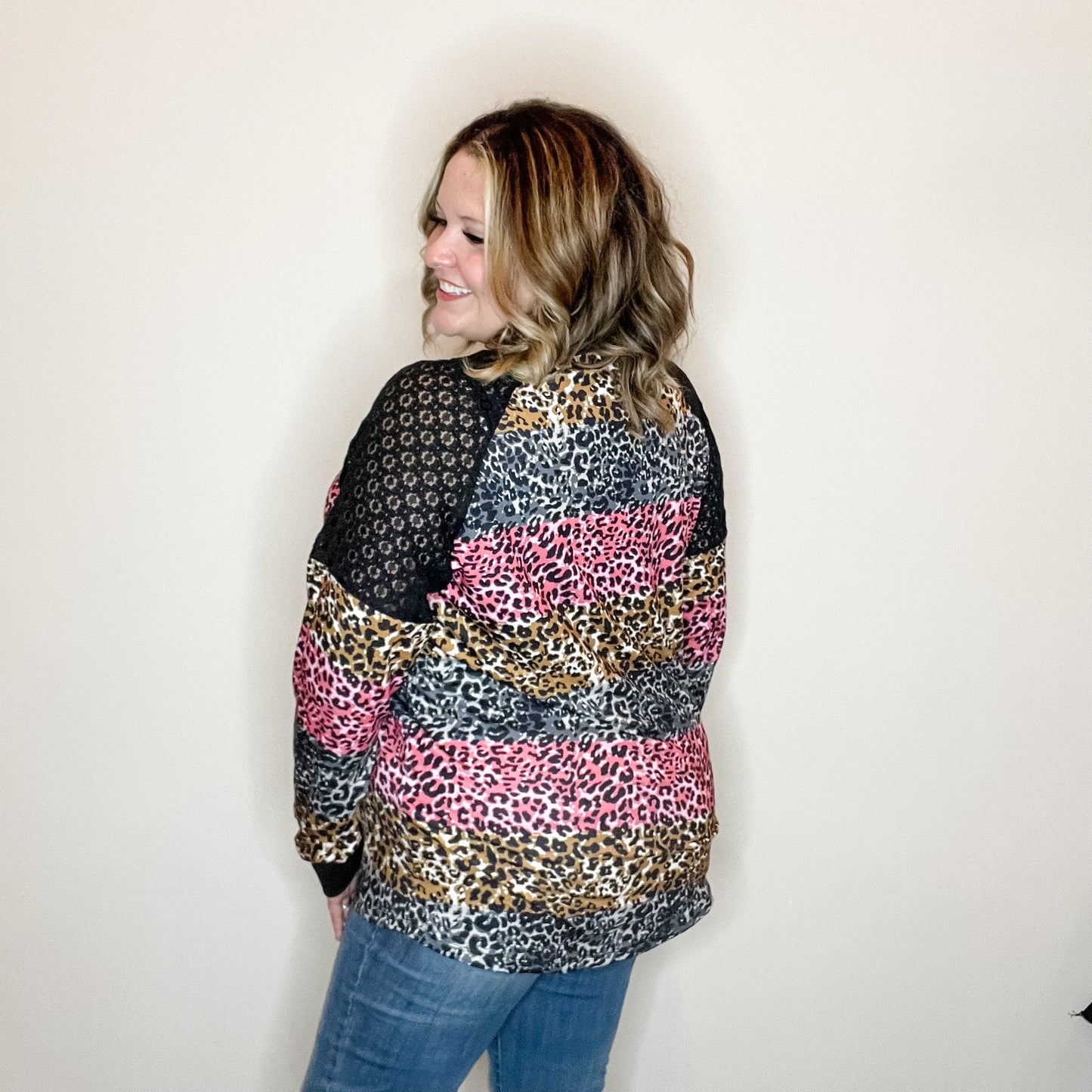 "Take It On" Animal Print Long Sleeve with Lace Shoulder Detail