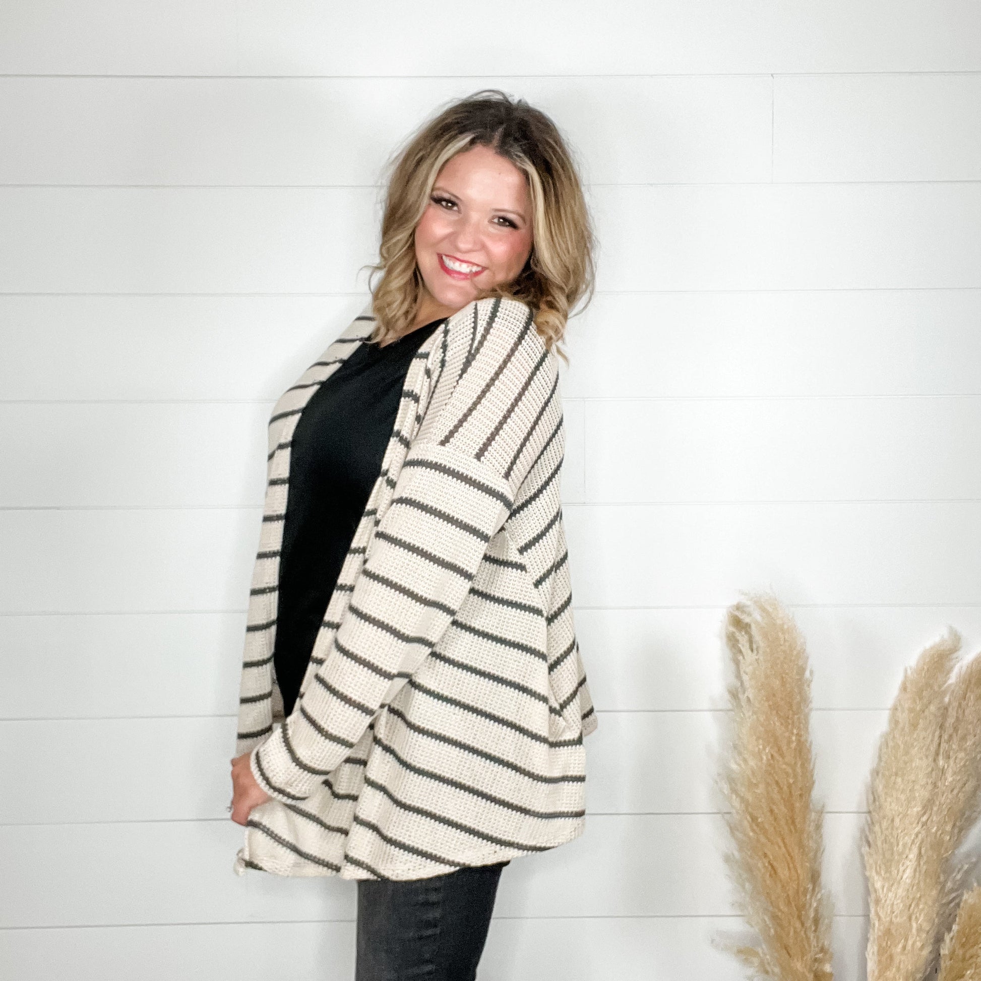"Talk To Me" Striped Cardigan with Pockets