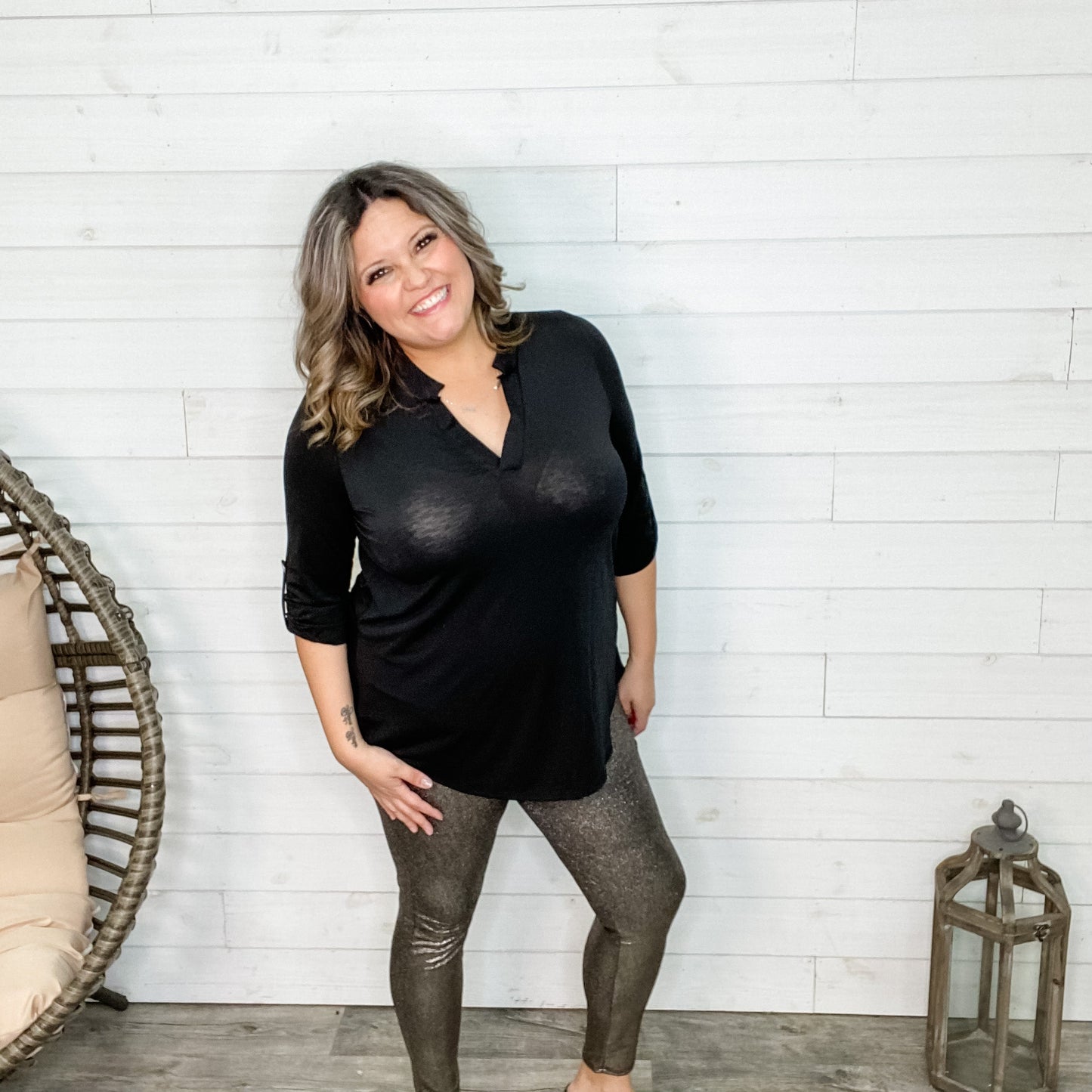 Textured Sparkle Hi Waisted Leggings (Black or Silver)