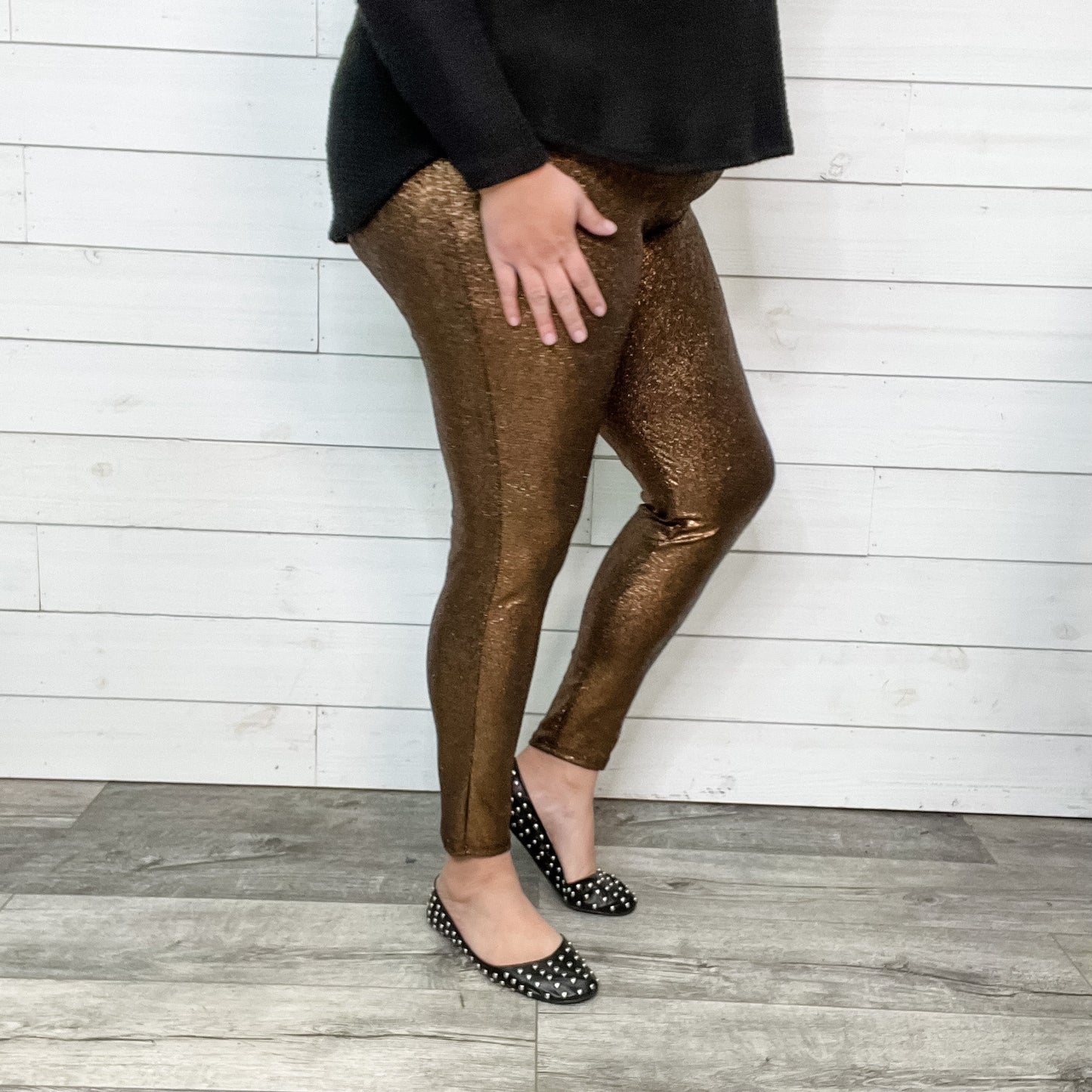 Textured Sparkle Hi Waisted Leggings (Gold)