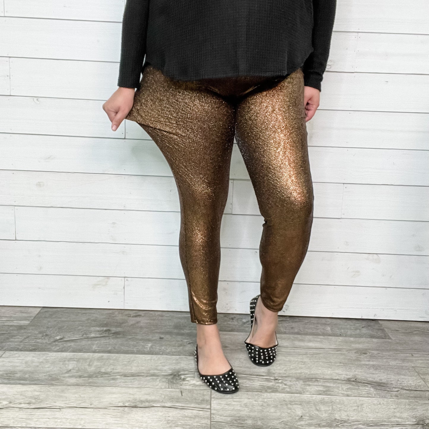 Textured Sparkle Hi Waisted Leggings (Gold)