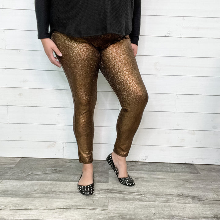 Textured Sparkle Hi Waisted Leggings (Gold)