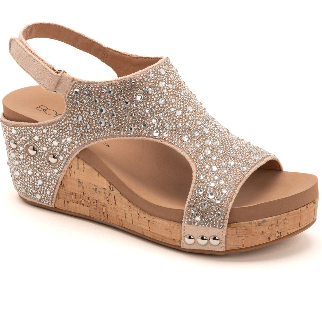 "The Ashley" Rhinestone Corky Wedge Sandal (Clear)-Lola Monroe Boutique
