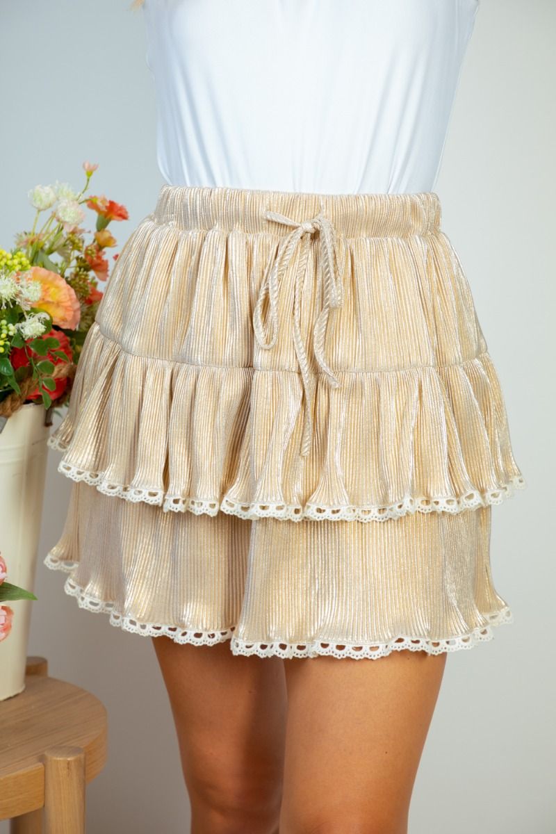 "Hamill" Ribbed Gold Foil Skirt with Built in Shorts