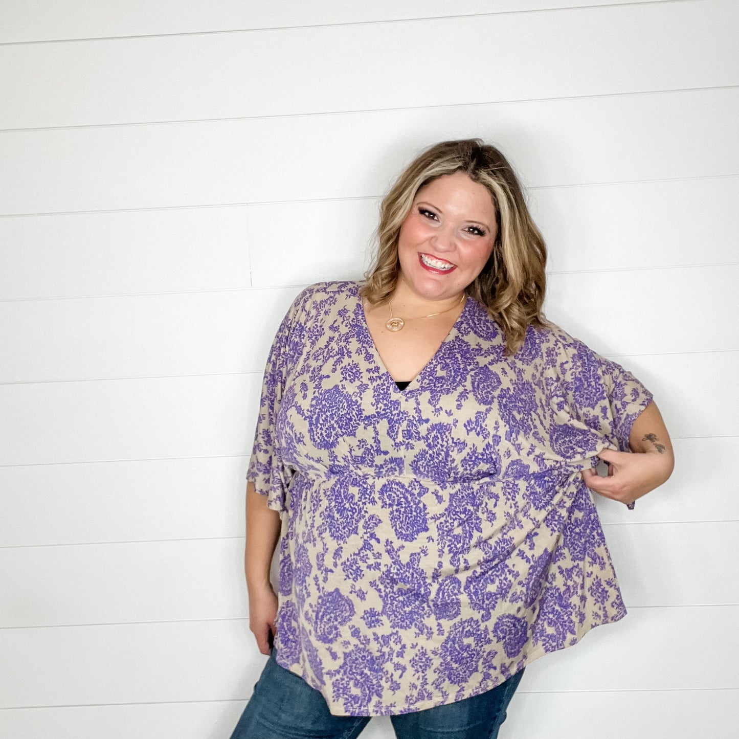 "Think Again" V Neck 3/4 Bell Sleeve