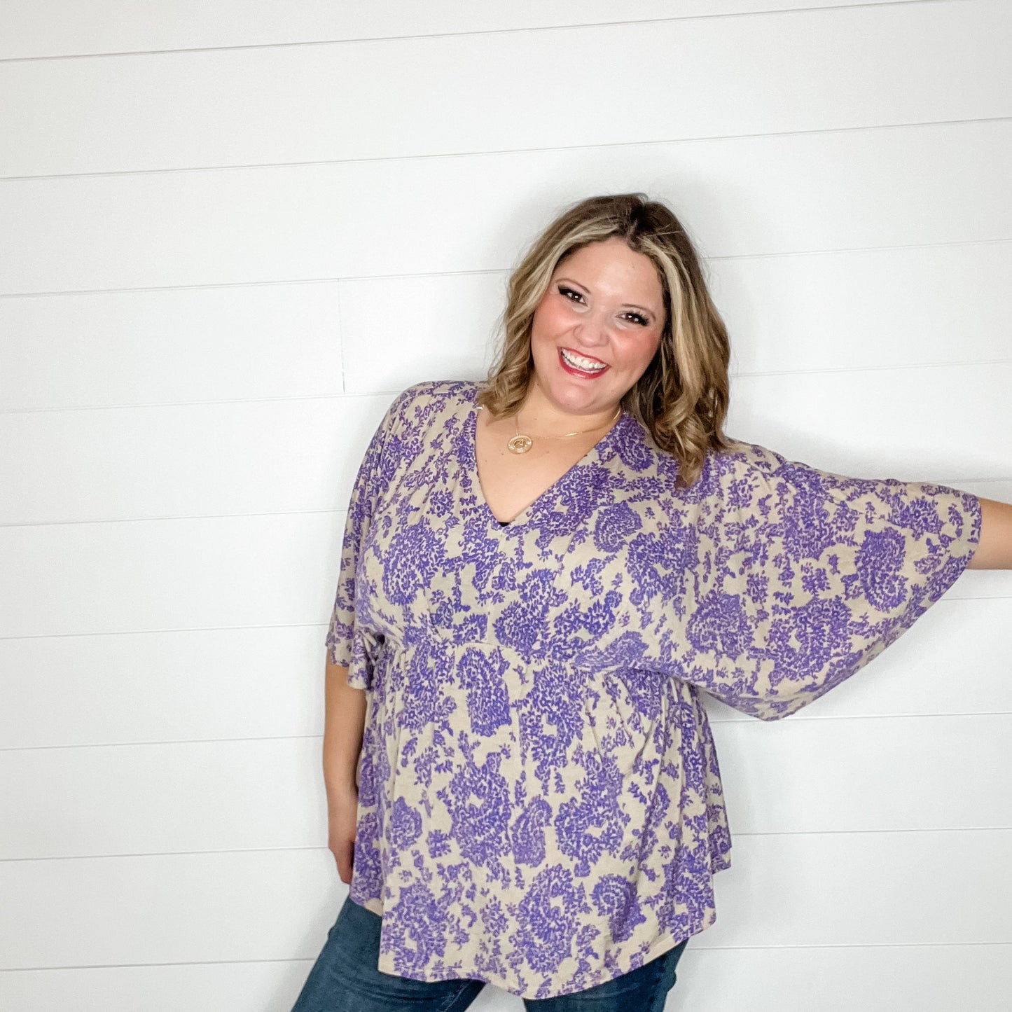 "Think Again" V Neck 3/4 Bell Sleeve