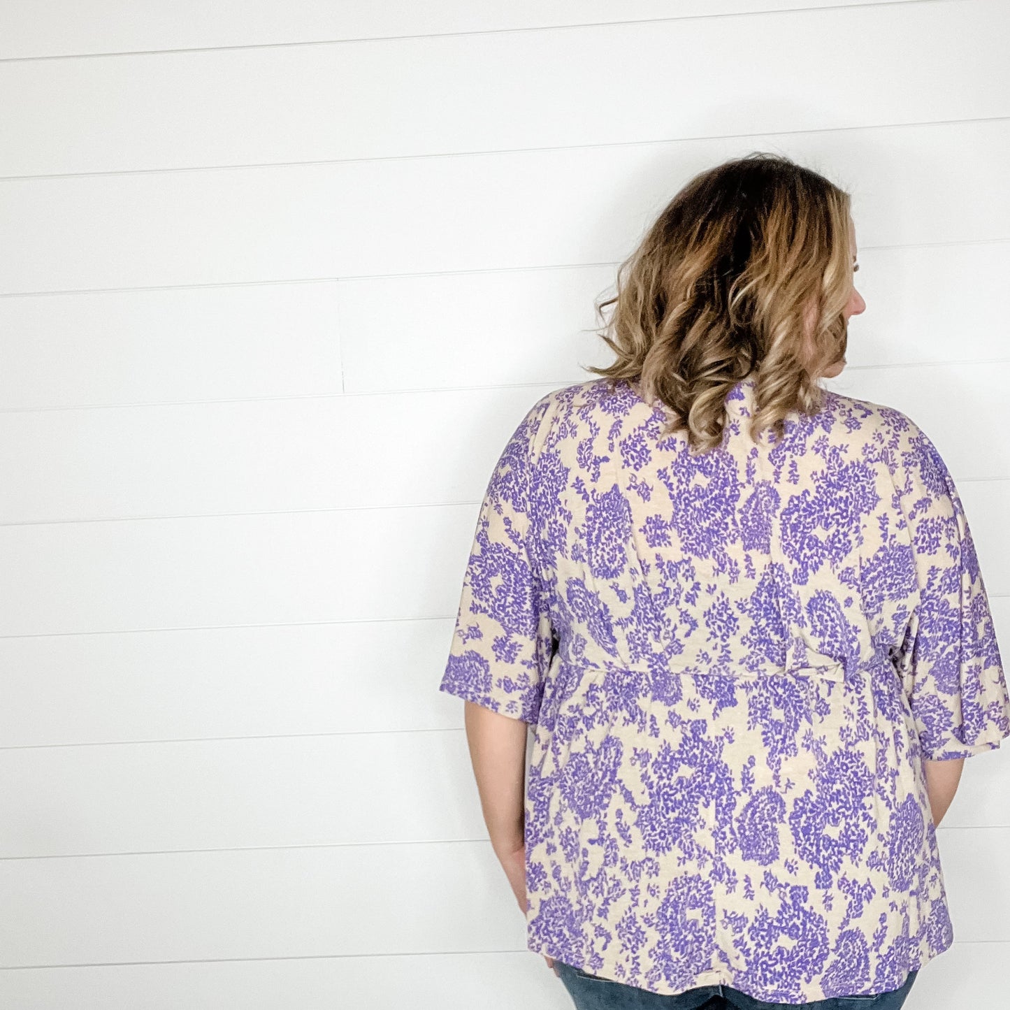 "Think Again" V Neck 3/4 Bell Sleeve
