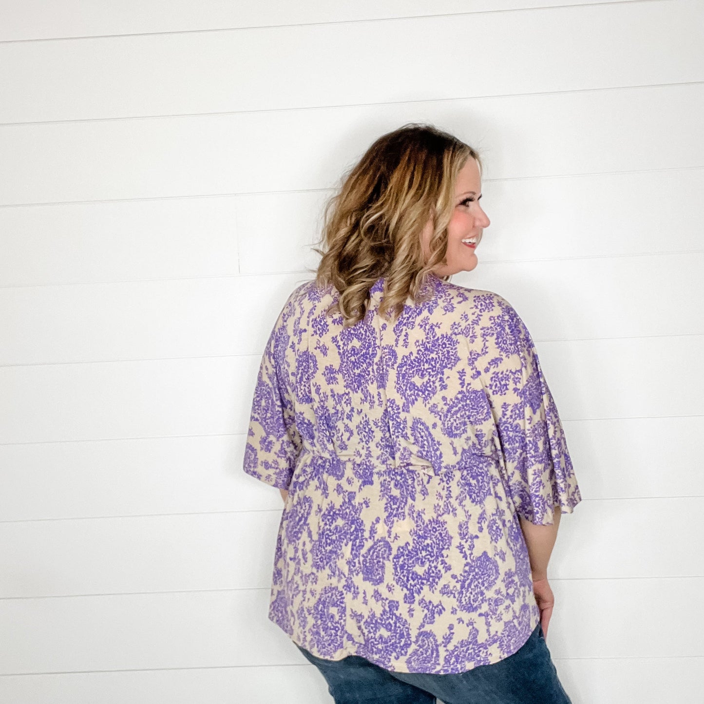 "Think Again" V Neck 3/4 Bell Sleeve