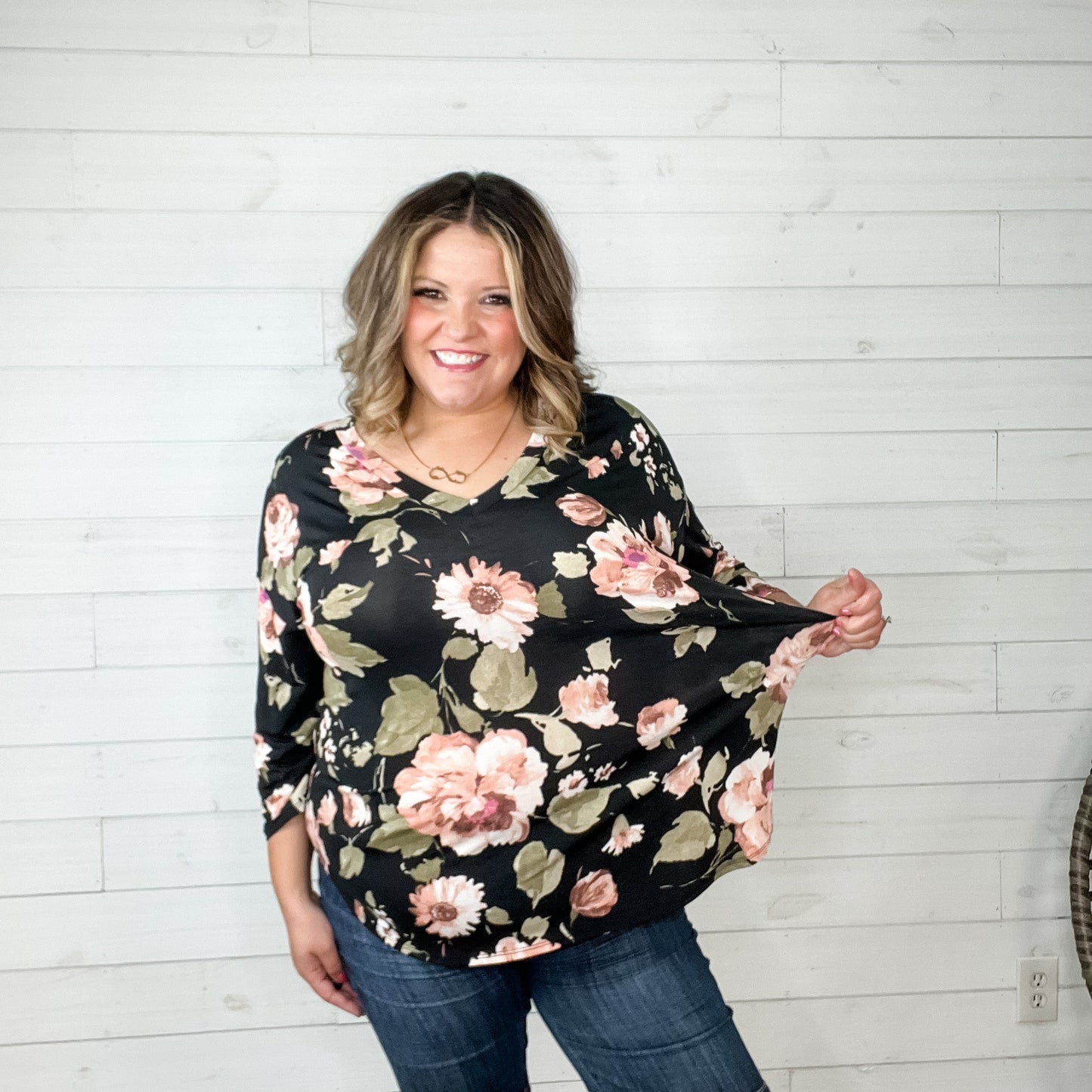"Thinking About Me" Floral 3/4 Sleeve V Neck