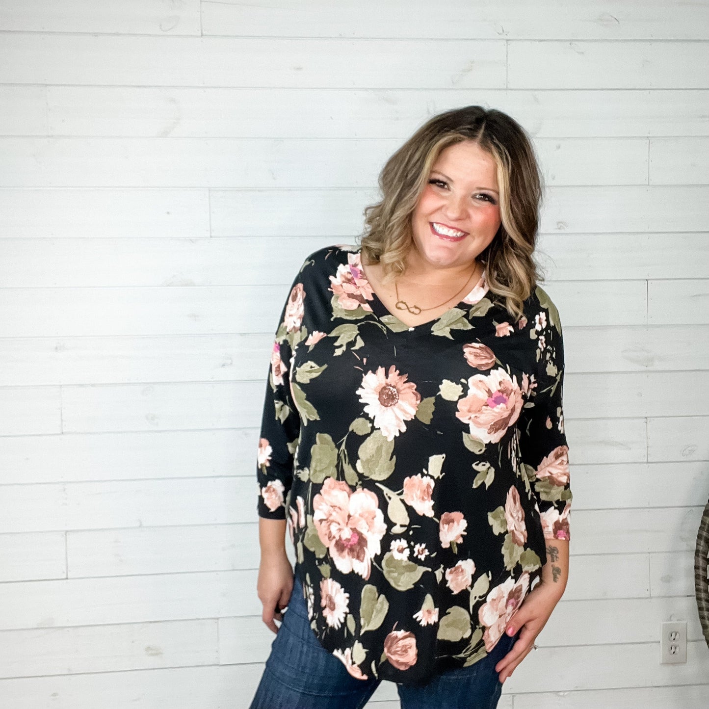 "Thinking About Me" Floral 3/4 Sleeve V Neck