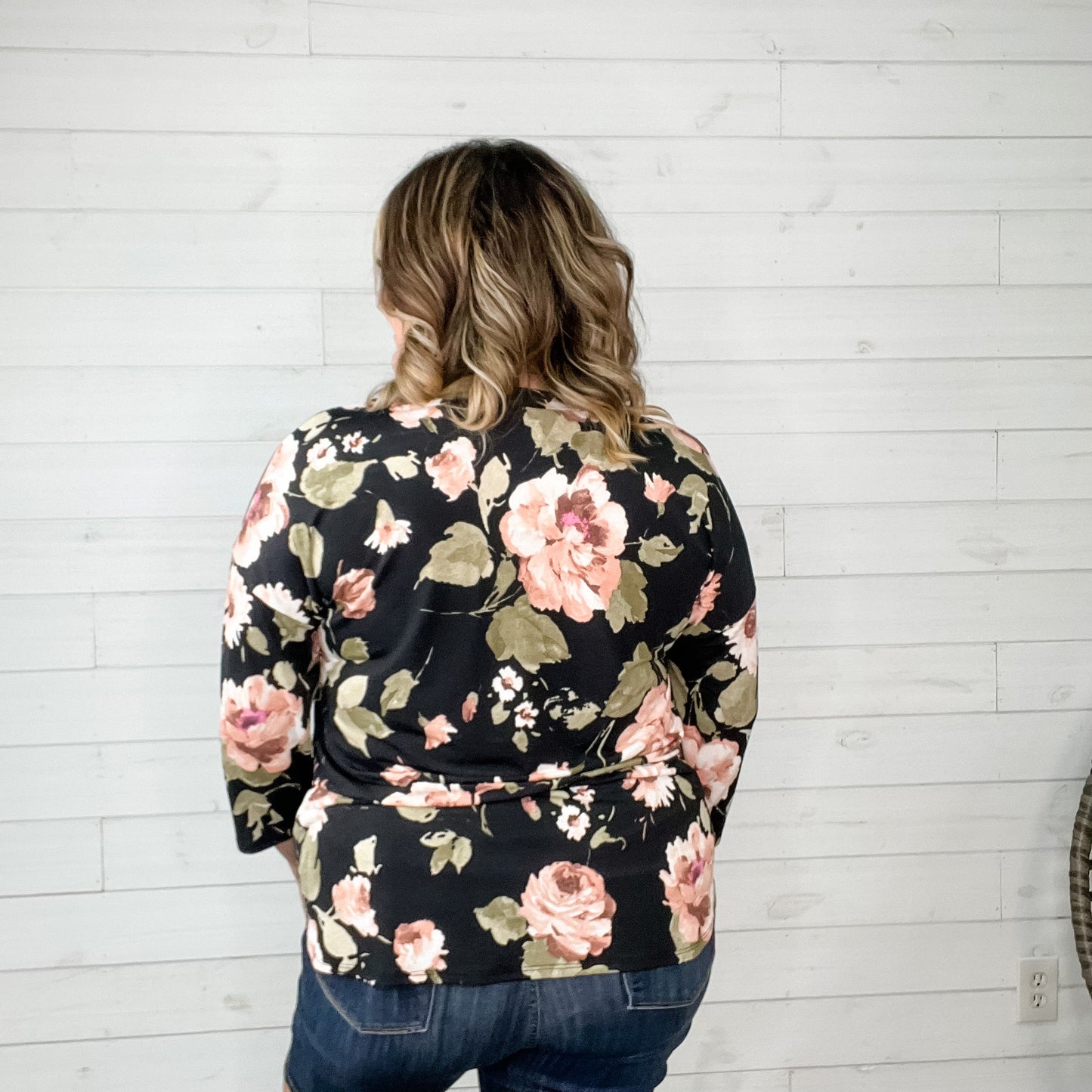 "Thinking About Me" Floral 3/4 Sleeve V Neck