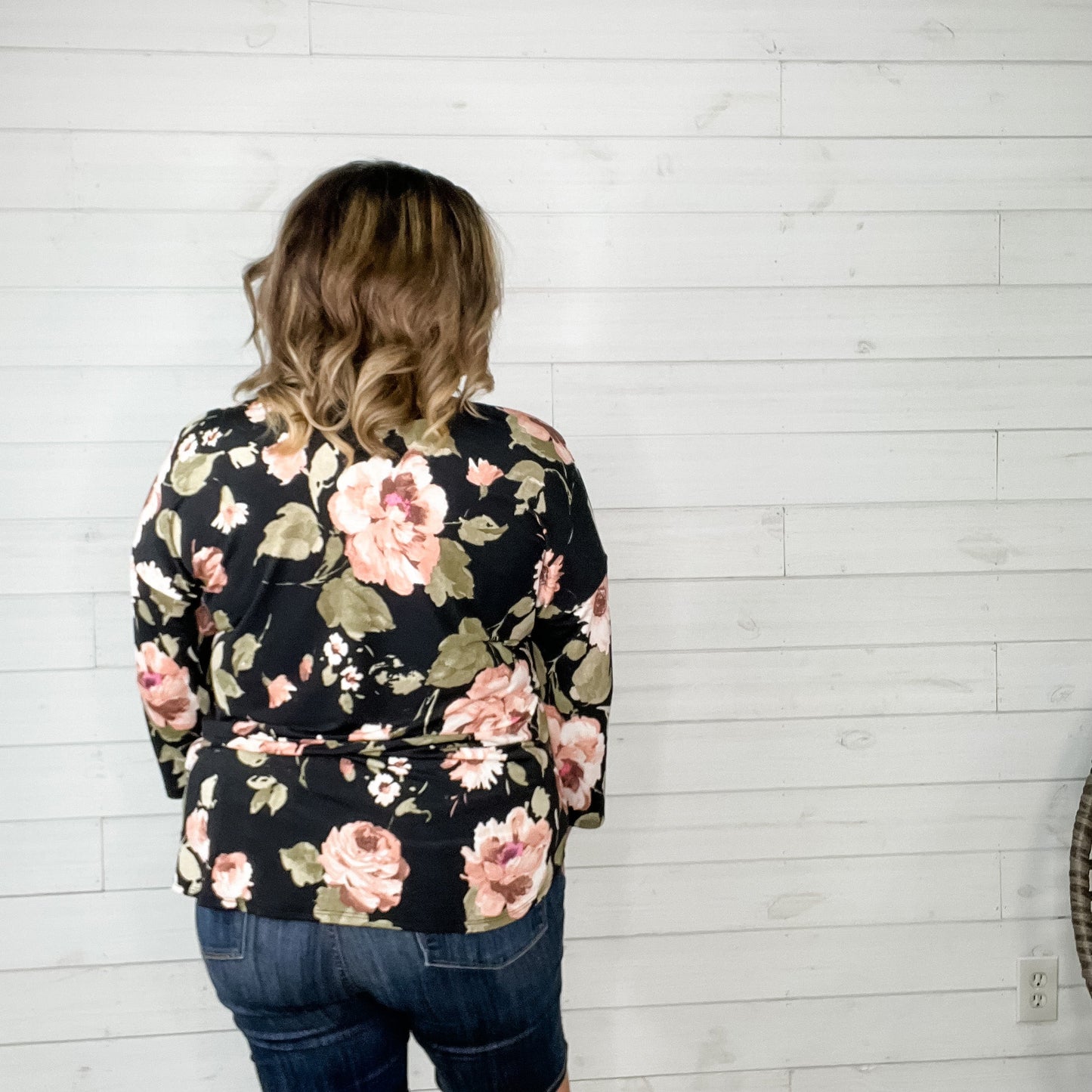 "Thinking About Me" Floral 3/4 Sleeve V Neck