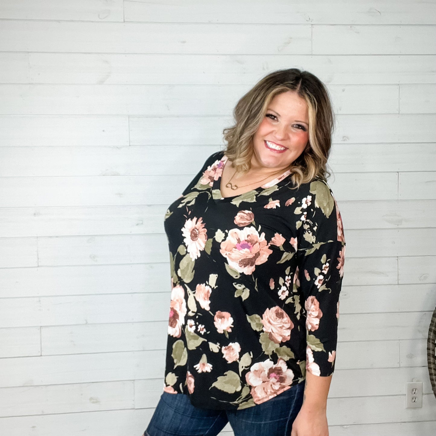 "Thinking About Me" Floral 3/4 Sleeve V Neck