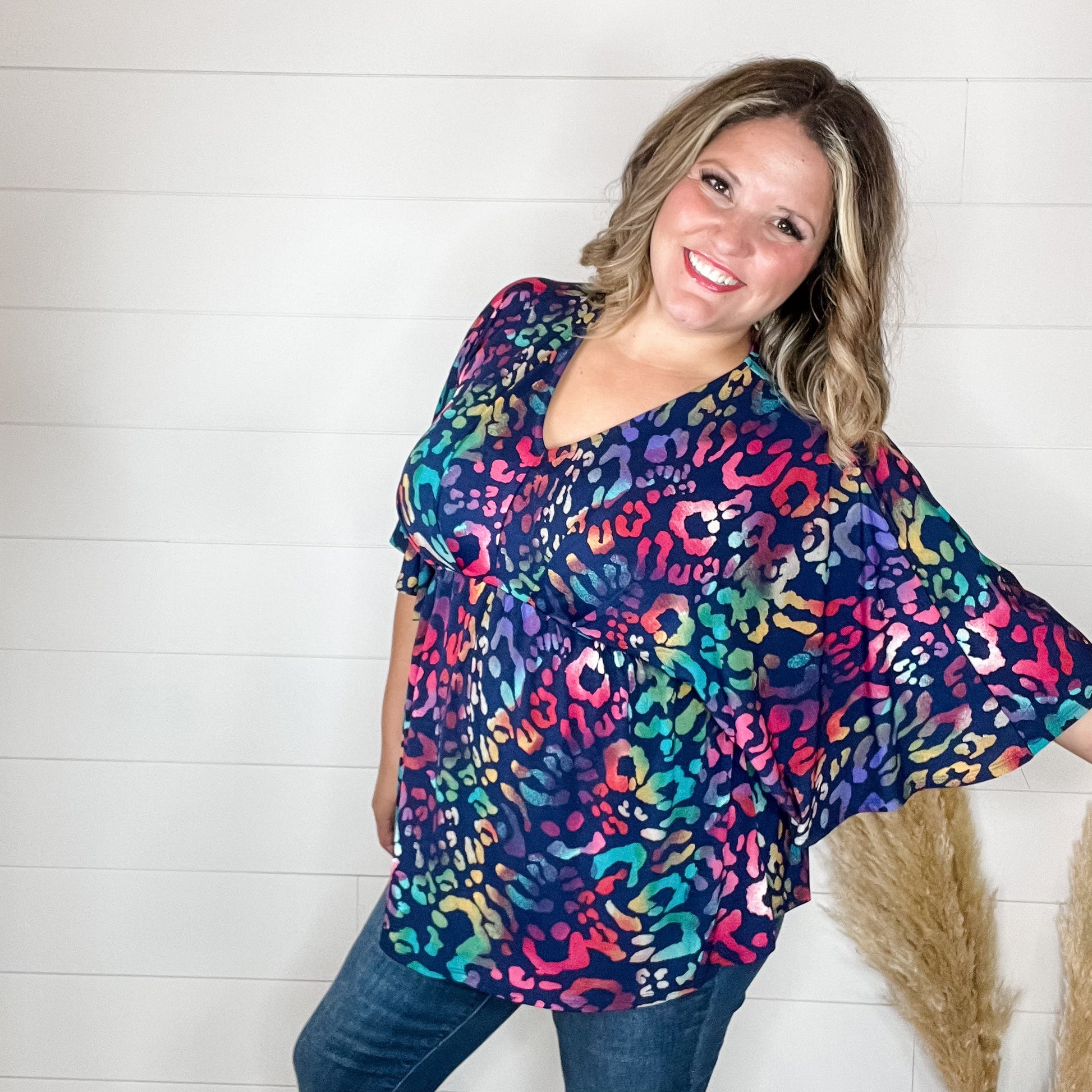 "Thompson" Animal V Neck 3/4 Bell Sleeve