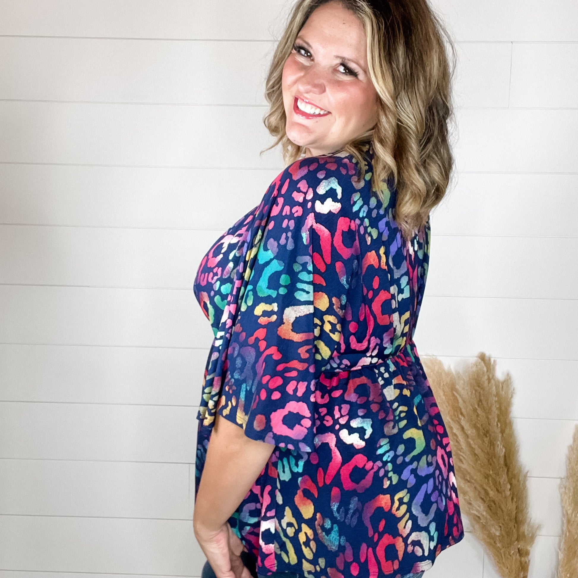 "Thompson" Animal V Neck 3/4 Bell Sleeve