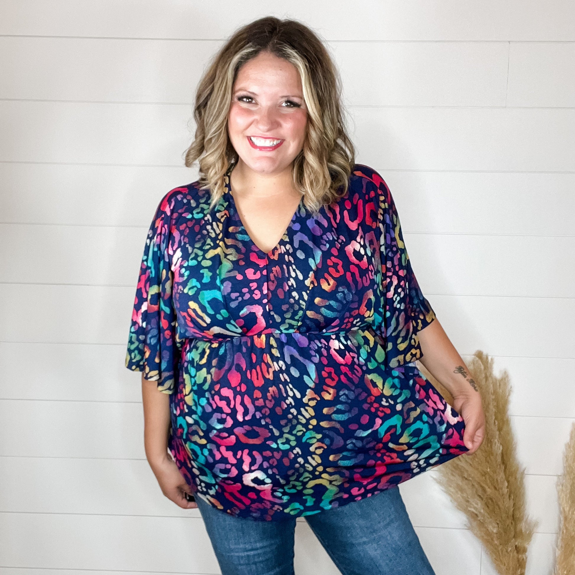 "Thompson" Animal V Neck 3/4 Bell Sleeve