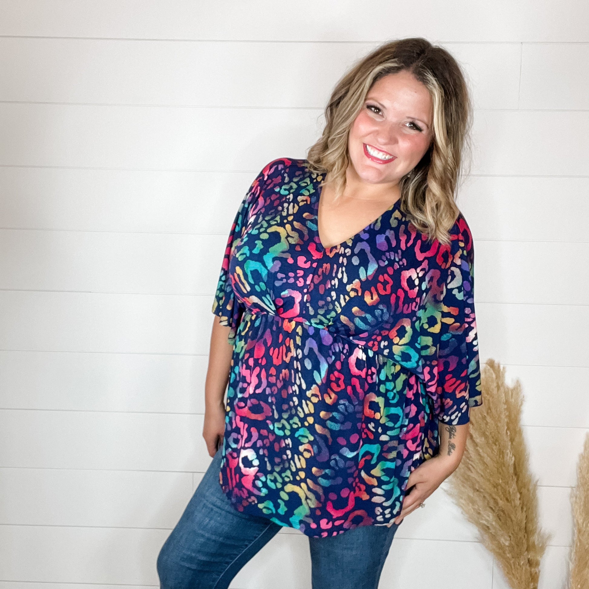 "Thompson" Animal V Neck 3/4 Bell Sleeve