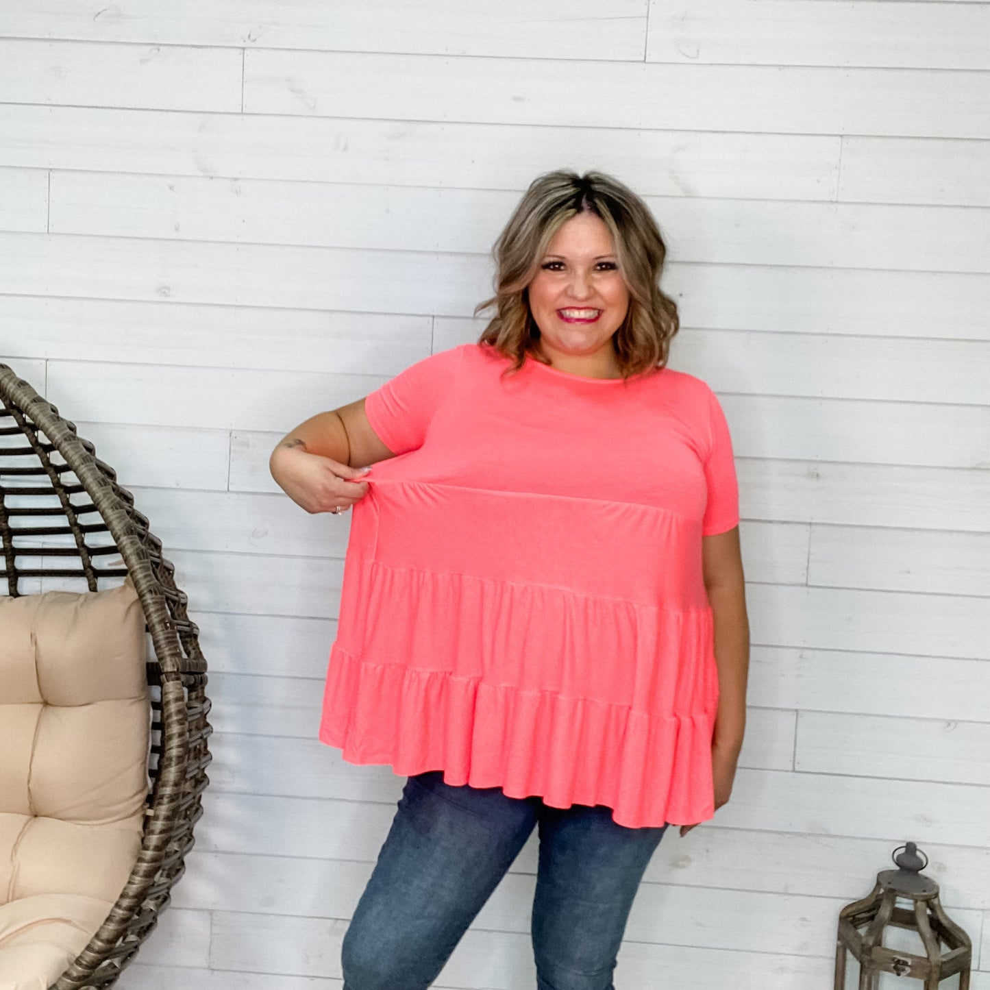 "TLC" Short Sleeve Tiered Ruffle Top