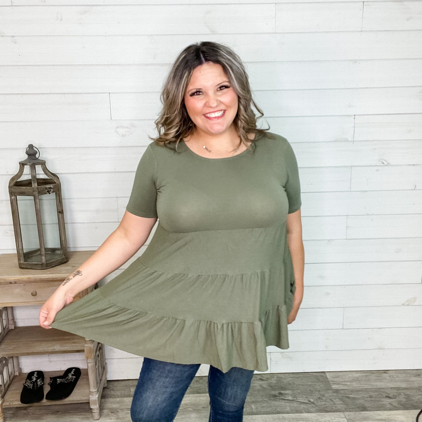 "TLC" Short Sleeve Tiered Ruffle Top