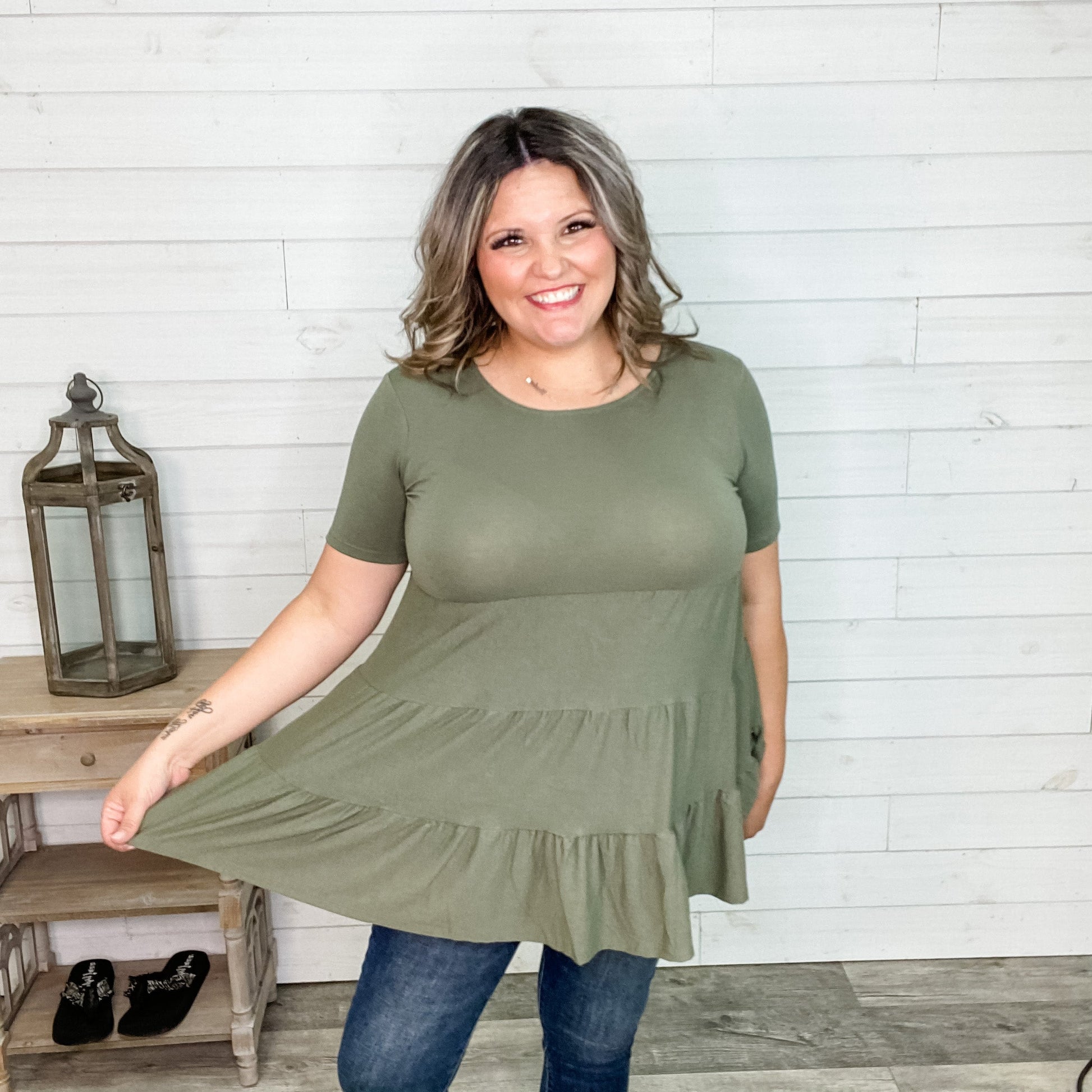 "TLC" Short Sleeve Tiered Ruffle Top