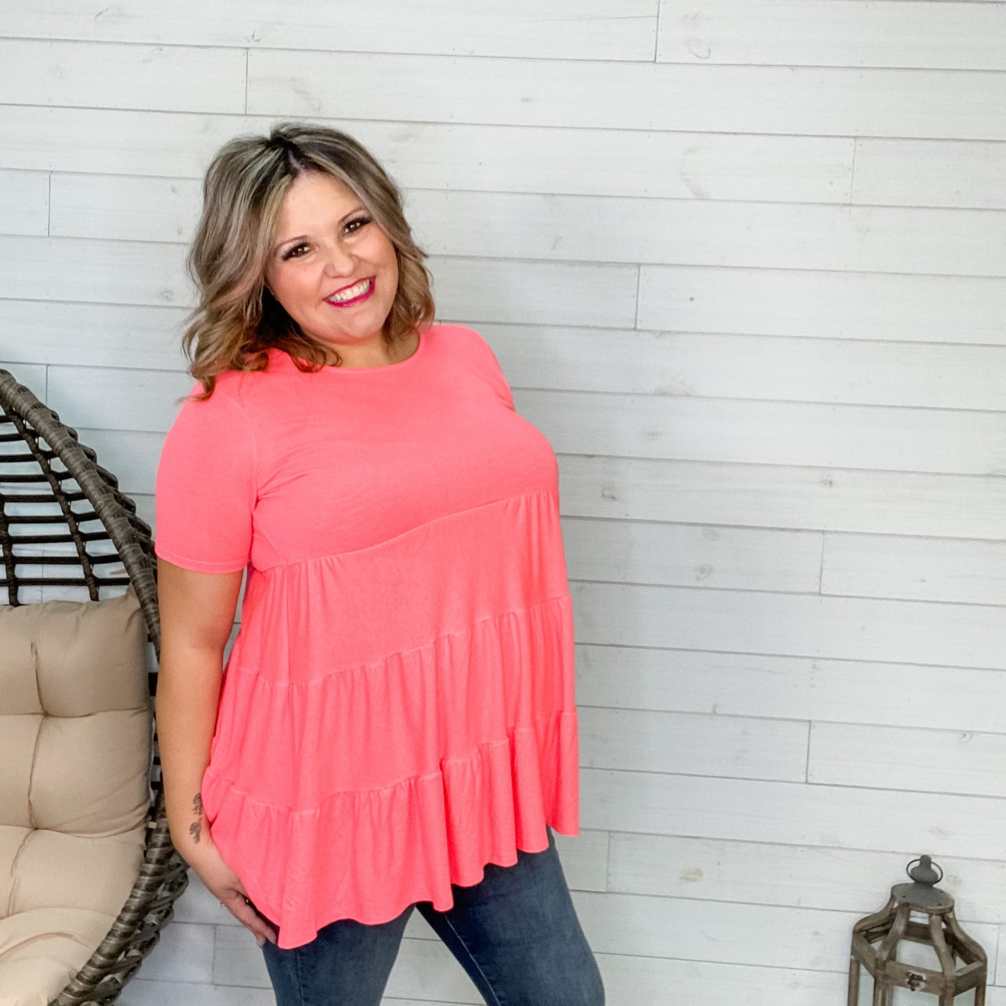 "TLC" Short Sleeve Tiered Ruffle Top