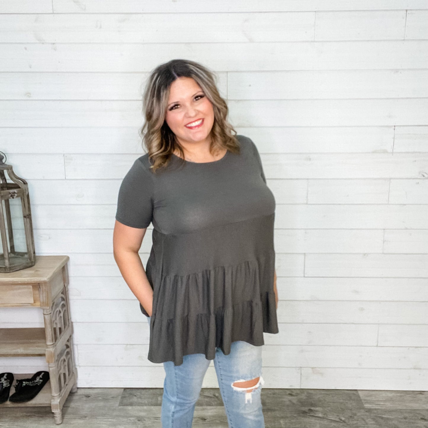 "TLC" Short Sleeve Tiered Ruffle Top