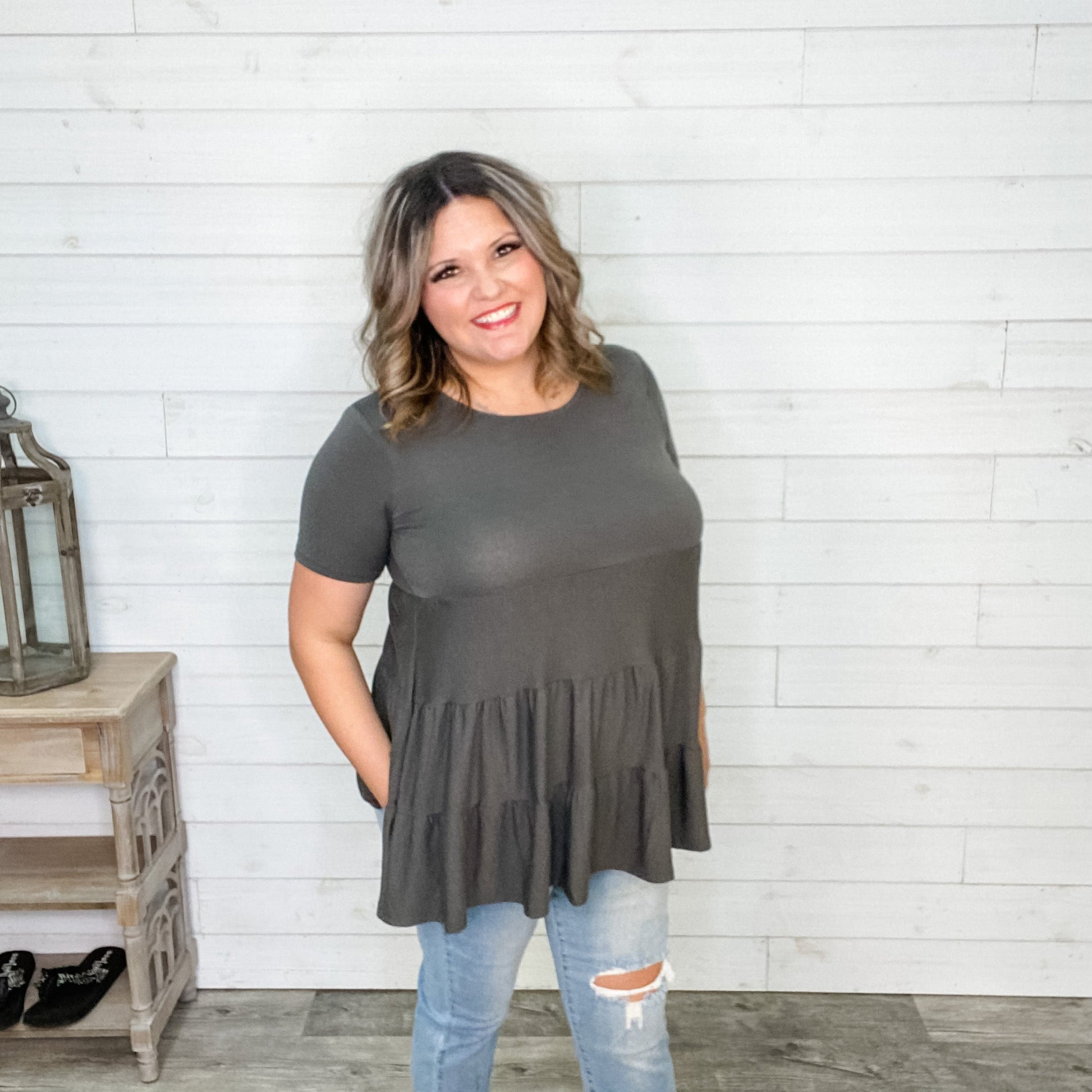 "TLC" Short Sleeve Tiered Ruffle Top