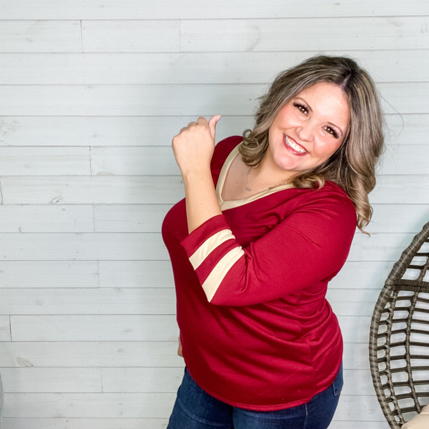 "Top of The Class" 3/4 Sleeve V Neck (Burgundy)