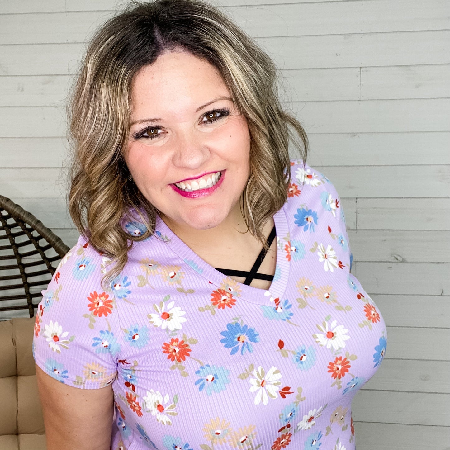 "Tracey" Floral Ribbed V Neck