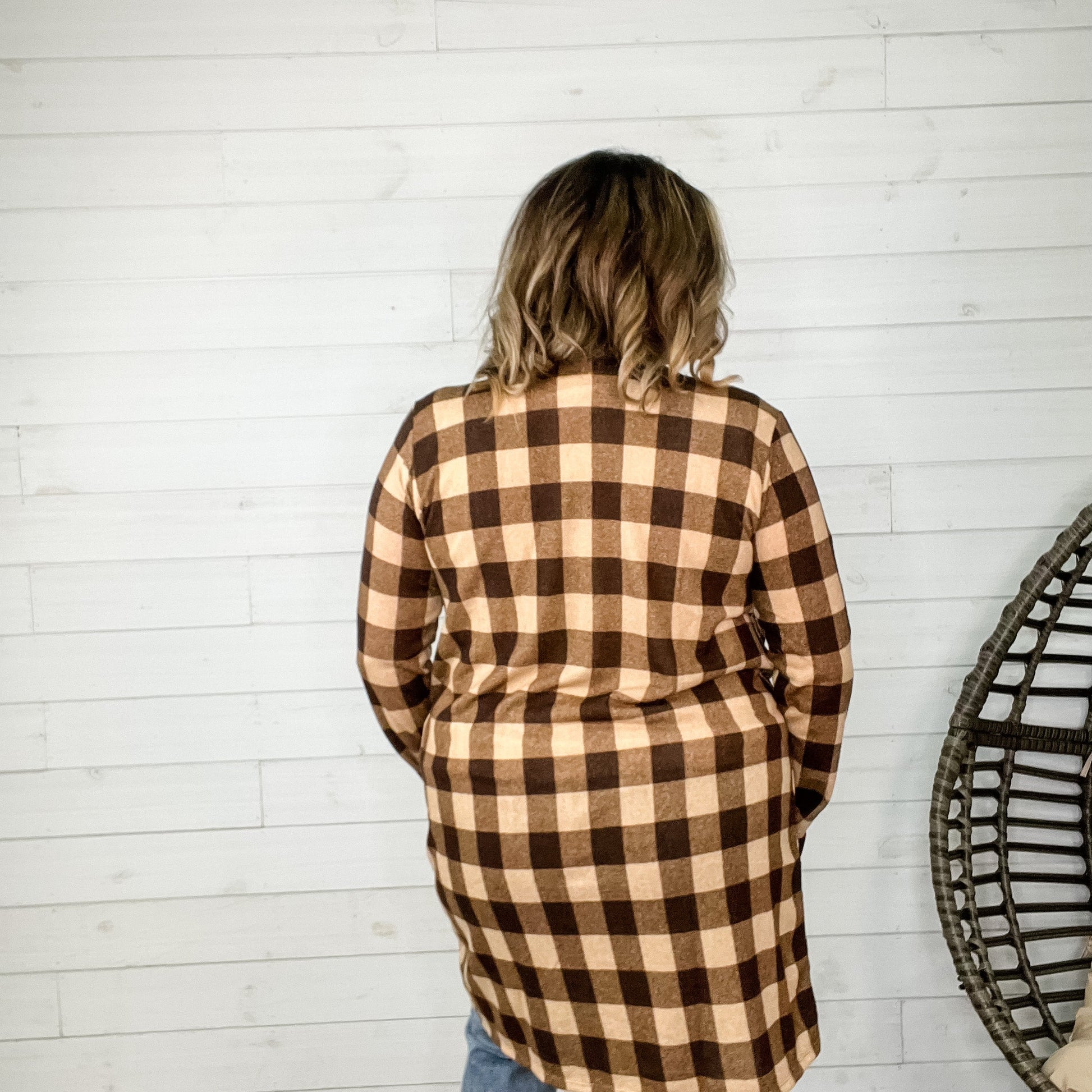 "Tried and True" Long Sleeve Checkered Cardigan (Brown)
