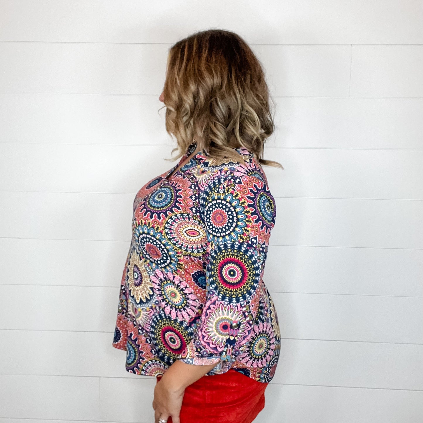 "Truely" Paisley Lizzy 3/4 Sleeve Split Neck