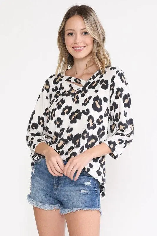Uncaged Animal Print 3/4 Sleeve Top