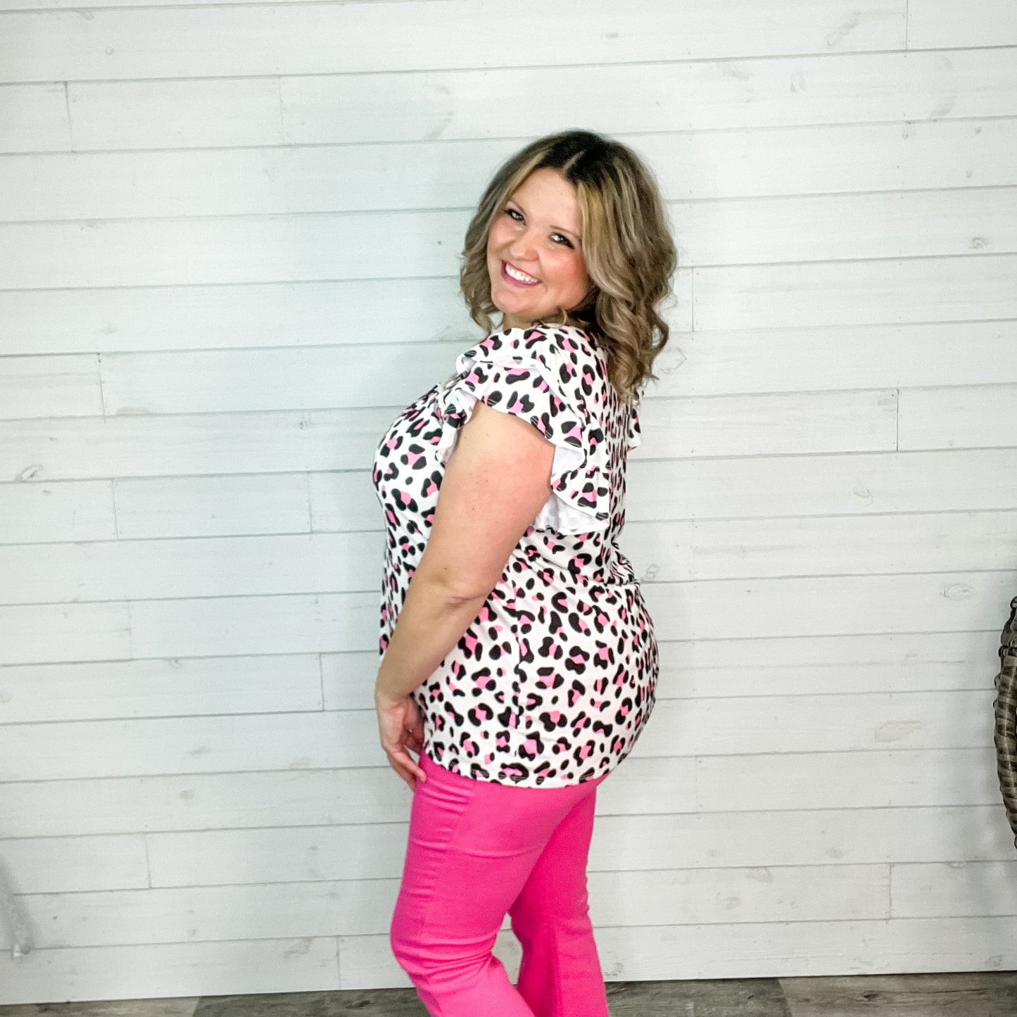 "Understatement" Animal Print Ruffle Cap Sleeve Peasant Style